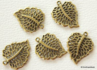 5 x Bronze Tone Leaves Pendant Charms